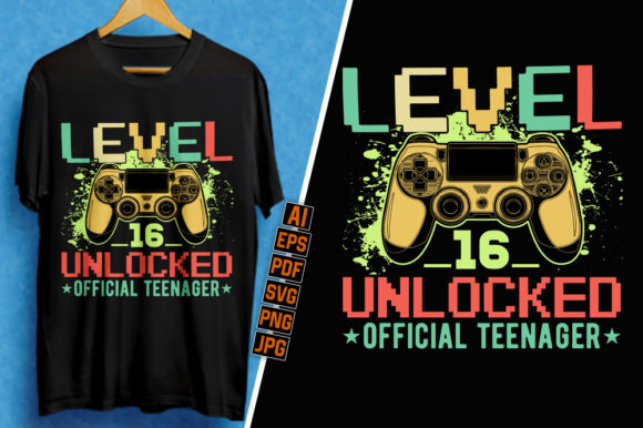 Level 16 Unlocked Official Teenager Gaming Birthday T-Shirt Design: A Practical Asset for Creators and Businesses